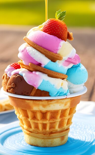 Delicioso helado colorido al aire libre