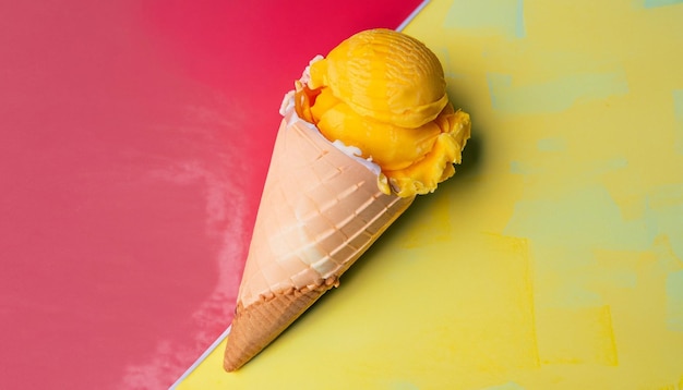 Delicioso helado en conos de galleta