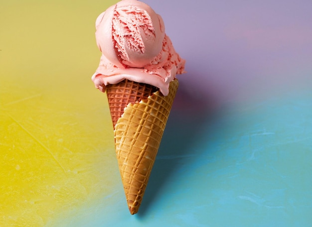 Delicioso helado en conos de galleta
