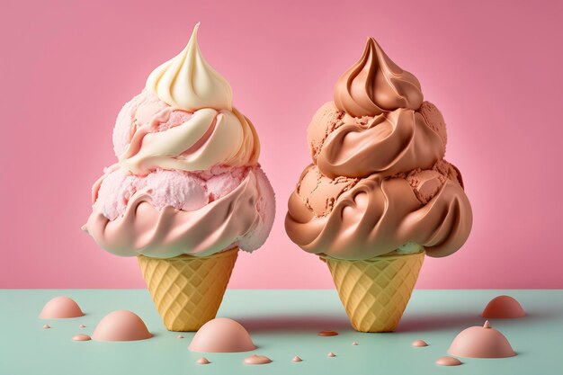 Delicioso helado de crema con una bola sobre un fondo rosa Imagen generada por tecnología AI