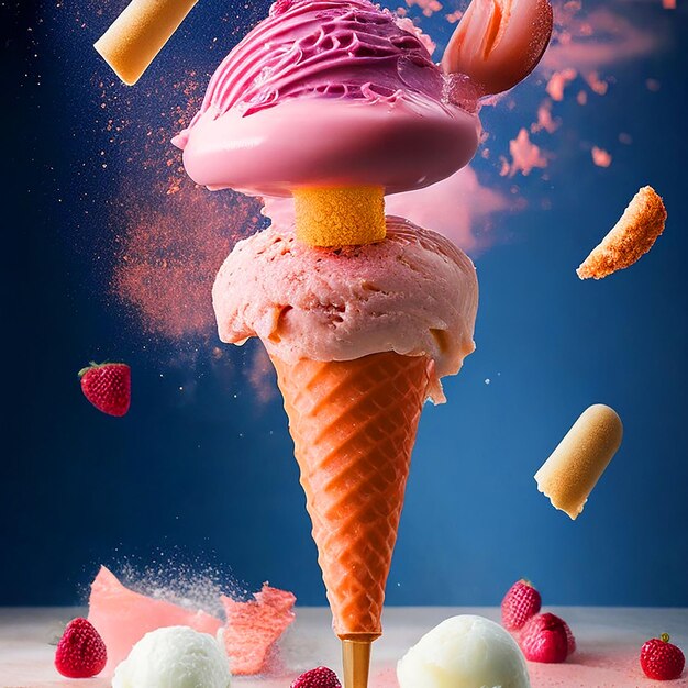 Delicioso helado flotando en el aire comida cinematográfica fondo de fotografía profesional