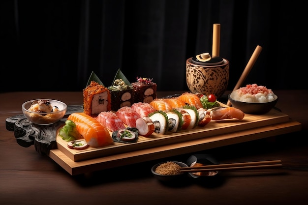 Delicioso juego de sushi IA generativa