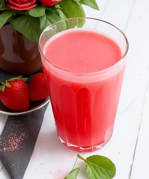 Foto delicioso jugo de arbusto de fresa hecho en una mezcla