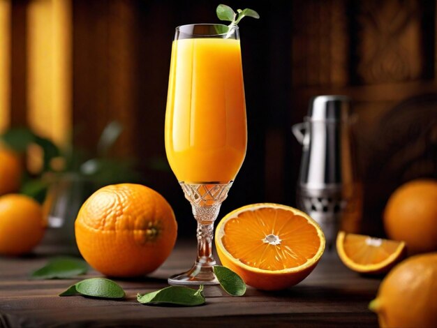 El delicioso jugo de naranja flotante es una bebida refrescante y vigorizante con un brillo cítrico