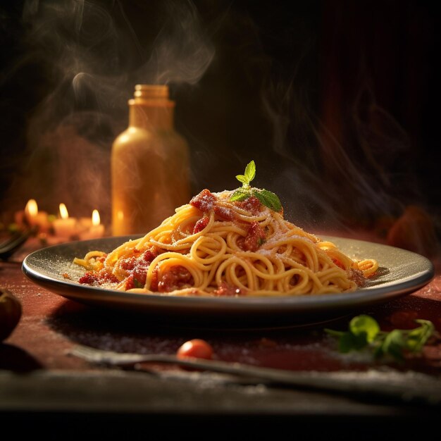 delicioso macarrão espaguete e tomate comida italiana