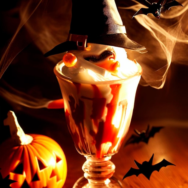 delicioso milkshake de halloween decorado