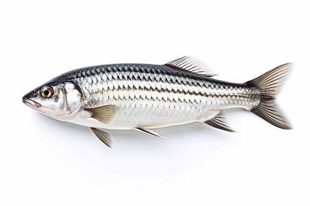 Delicioso Mullet isolado em fundo branco Mullet listrado de peixe