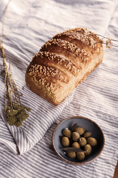 delicioso pan horneado de estética natural