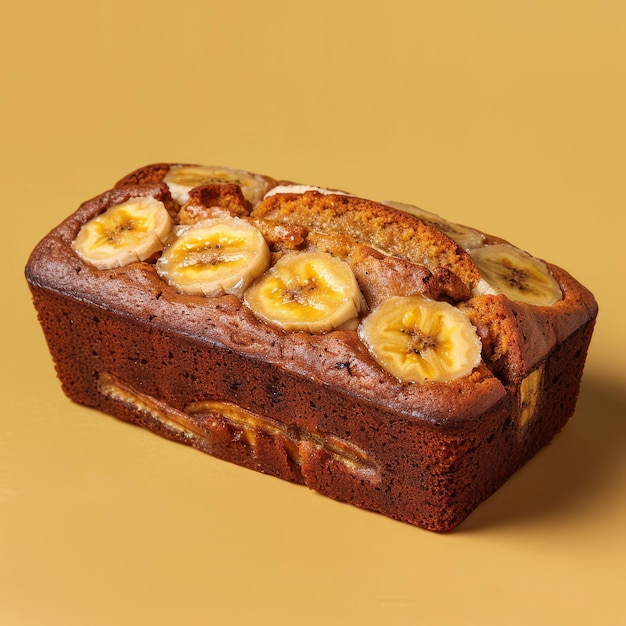 Un delicioso pan de plátano cubierto de rebanadas de plátanos caramelizados