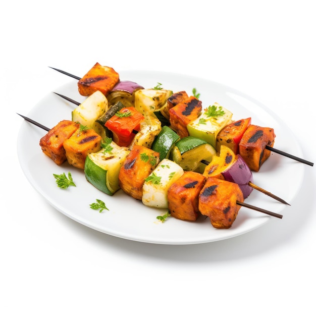 Delicioso Paneer Tikka Aperitivo popular em fundo branco