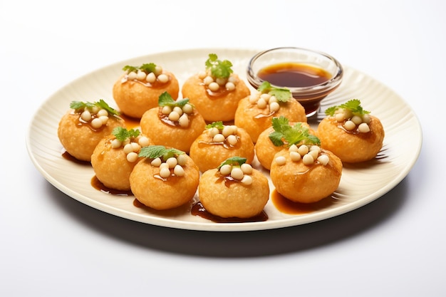 Delicioso Pani Puri en un plato blanco