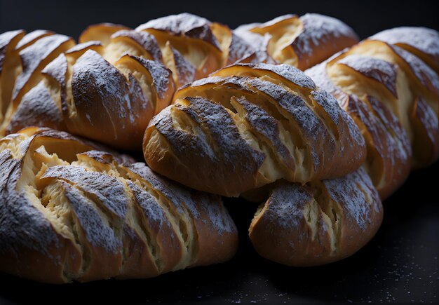 Delicioso pão francês closeup perfeito para representar a autenticidade da culinária local Gerado por IA