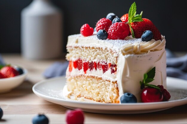 Un delicioso pastel de bayas en la mesa.