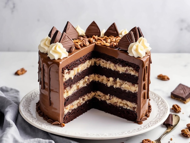 Foto delicioso pastel de chocolate alemán