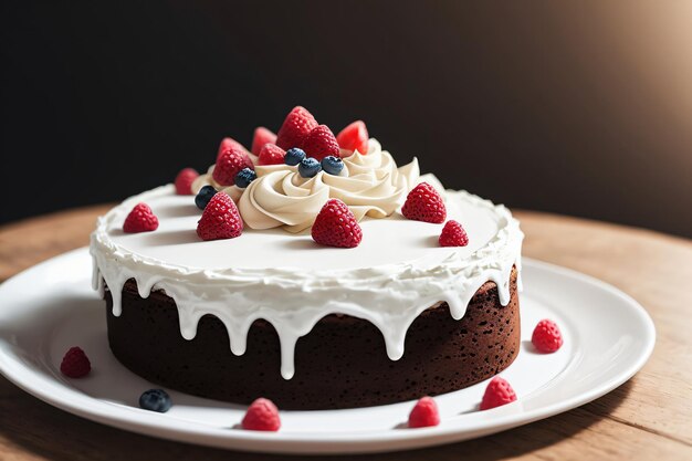 Foto delicioso pastel de chocolate casero con frutas