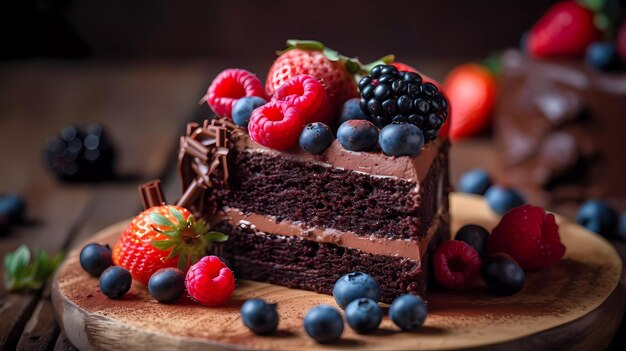 Delicioso Pastel De Chocolate Con Frutas Fotos