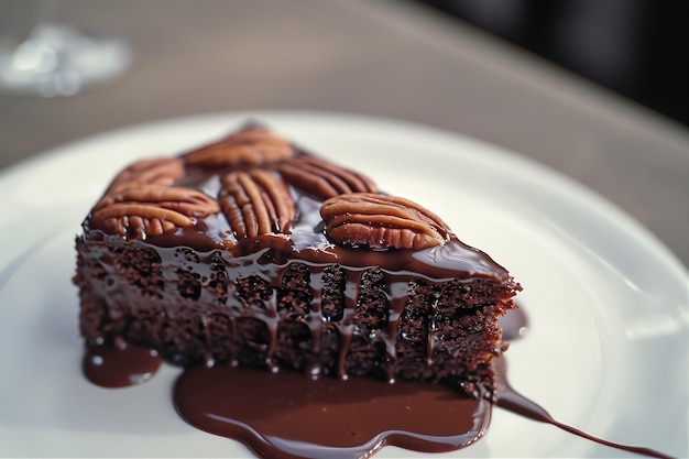 Delicioso pastel de chocolate con salsa de chocolate