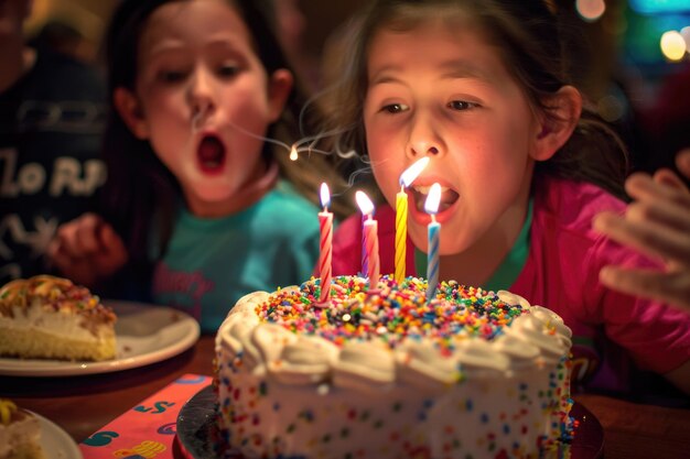 Un delicioso pastel de cumpleaños adornado con velas listas para soplar