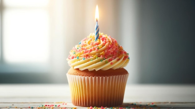 delicioso pastel de cumpleaños colocado en una mesa contra un fondo claro