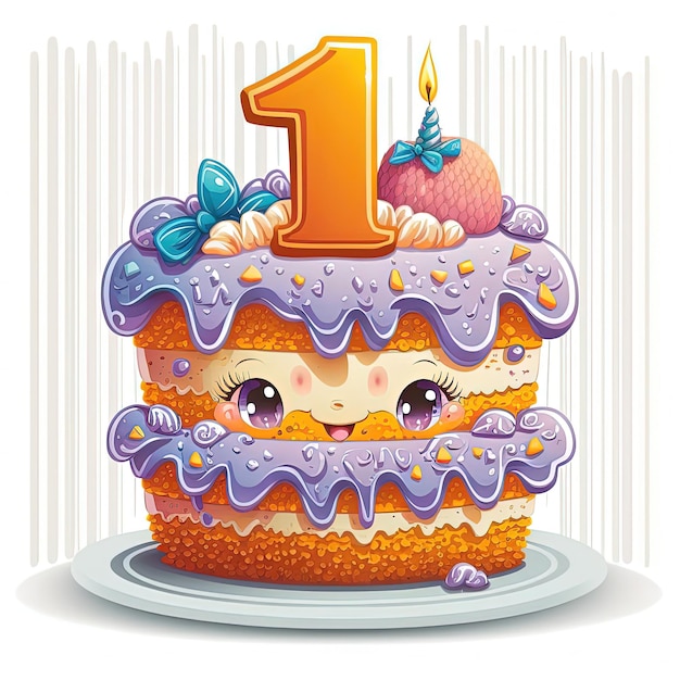 Foto delicioso pastel de cumpleaños de dibujos animados para el primer evento de cumpleaños tecnología generativa de ai
