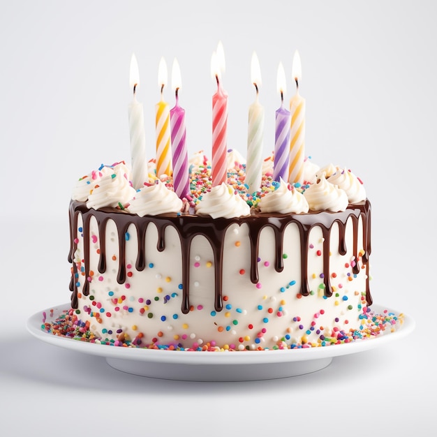 Foto delicioso pastel de cumpleaños con velas de fondo blanco