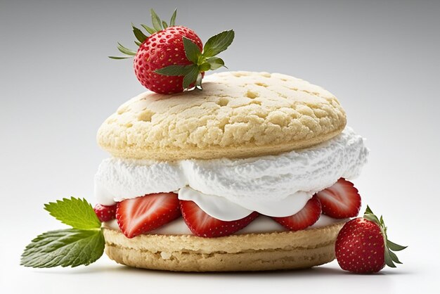 Delicioso pastel de fresas sobre un fondo blanco puro