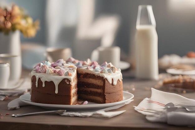 Delicioso pastel con frutas y crema.