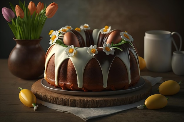 Delicioso pastel de Pascua sobre un fondo blanco IA generativa de pascua