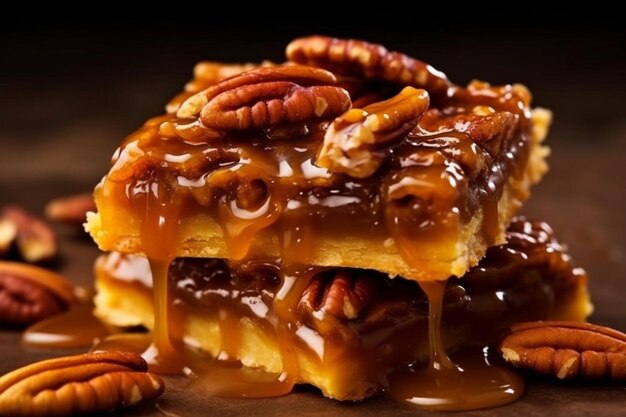 Delicioso pastel de queso con caramelo de chocolate y pecan