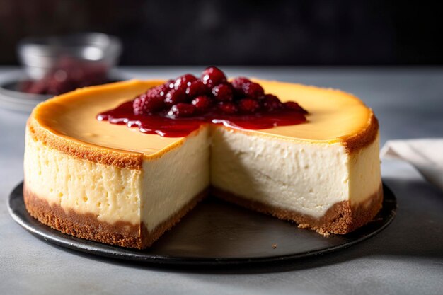 El delicioso pastel de queso de Nueva York servido en un plato