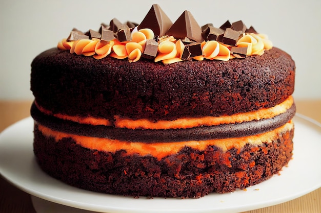 Delicioso pastel de zanahoria con nata y nueces en stand