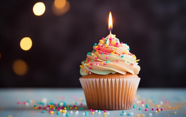 Delicioso pastelito de cumpleaños en la mesa sobre fondo claro