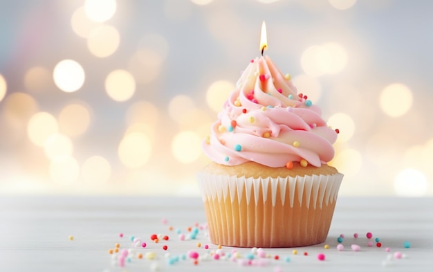 Delicioso pastelito de cumpleaños en la mesa sobre fondo claro