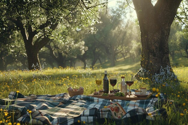 Un delicioso picnic al aire libre en un prado soleado