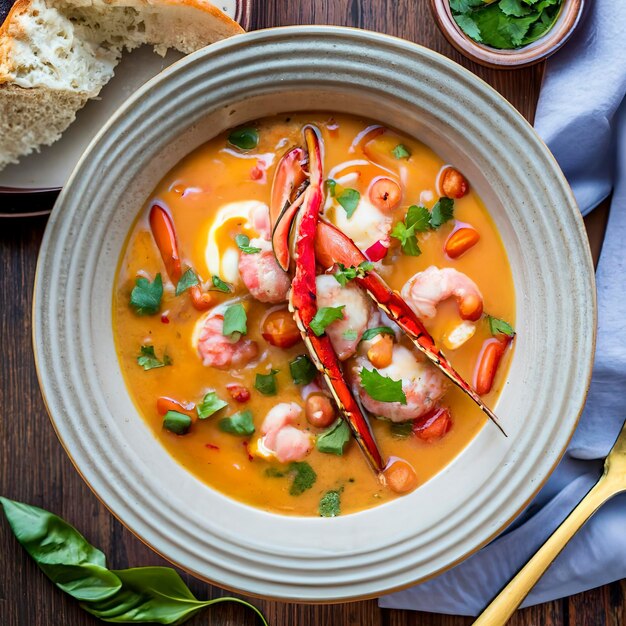 Un delicioso plato caliente de sopa de langosta