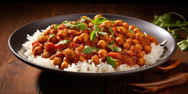 delicioso plato de Chana Masala perfectamente aislado en un fondo transparente invitando a los espectadores a