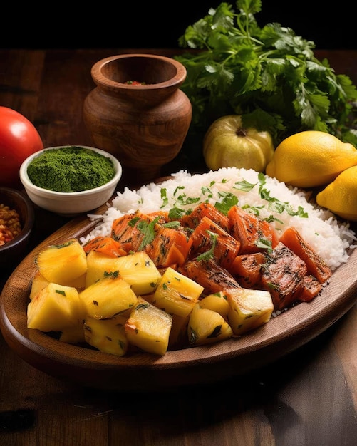 Foto delicioso plato de comida brasileña canjica con fondo de estudio oscuro