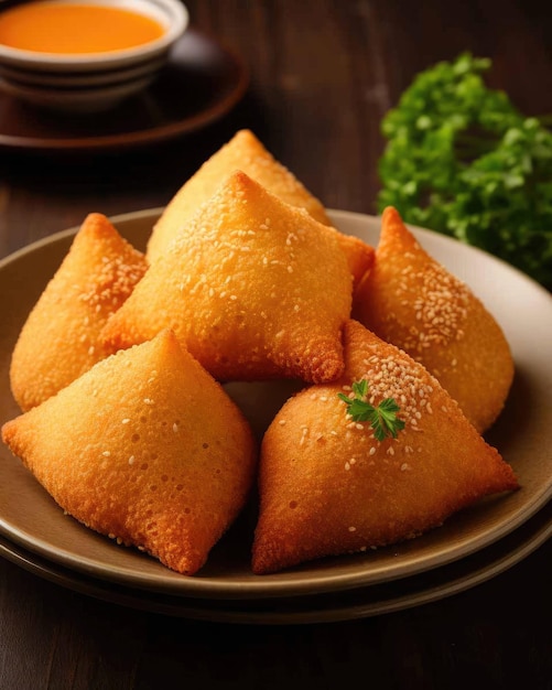 Delicioso plato de comida brasileña Coxinhas con fondo de estudio oscuro