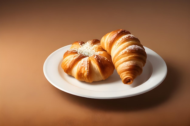 Delicioso plato de croissants aislado sobre un fondo