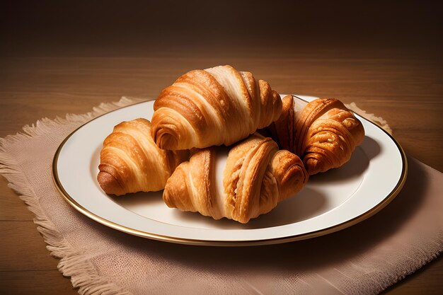 Delicioso plato de croissants aislado sobre un fondo