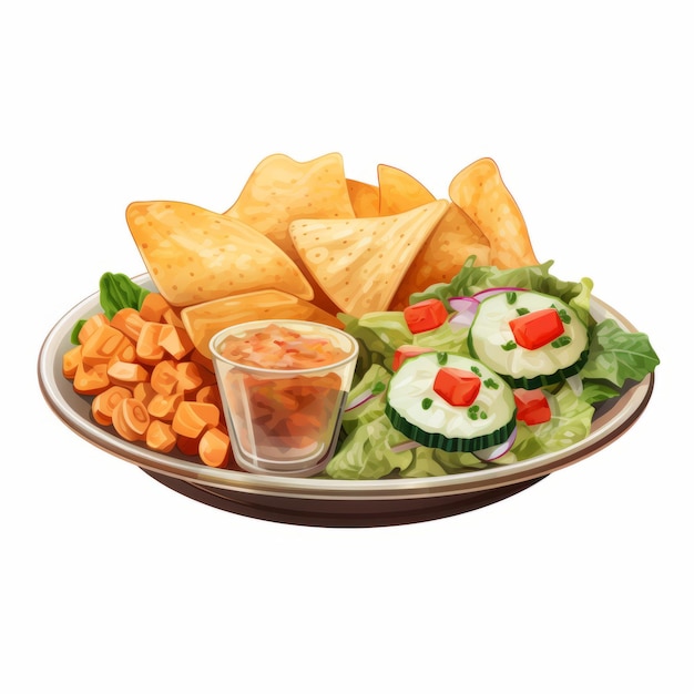 Delicioso Plato De Ensalada Y Patatas Fritas Con Salsa