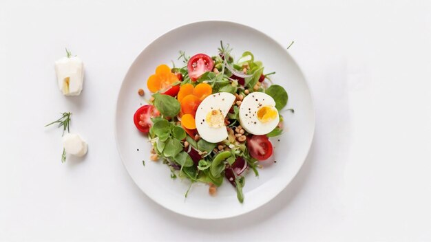 Un delicioso plato de ensalada sobre un fondo blanco
