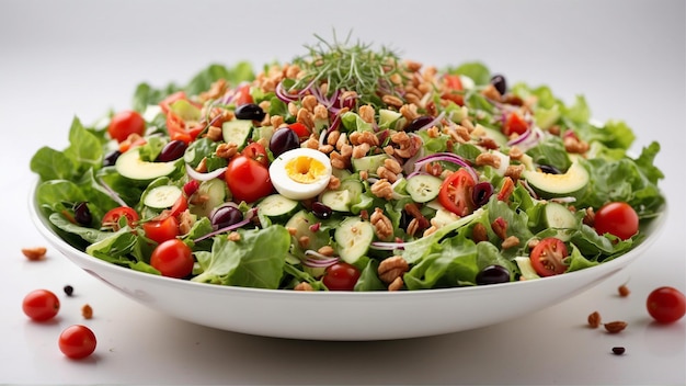 Foto un delicioso plato de ensalada sobre un fondo blanco