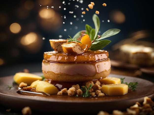 Delicioso plato de foie gras flotante ingrediente de lujo de Francia publicidad cinematográfica