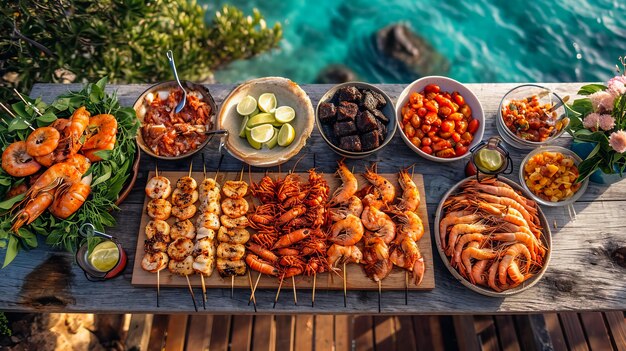 Foto delicioso plato de mariscos para barbacoa