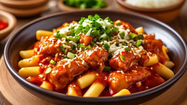 Delicioso plato de pasta con salsa de carne y hierbas frescas