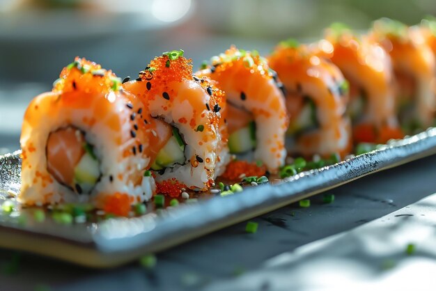 Un delicioso plato de rollo de sushi