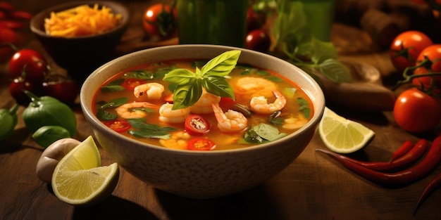 Delicioso plato de sopa tom yum en el restaurante de tailandia ai generativo