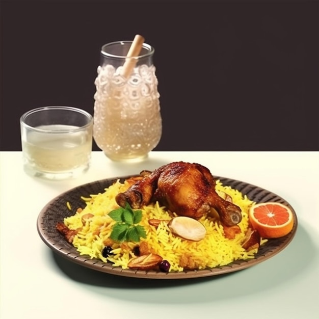 Delicioso Pollo Biryani en placa de cerámica