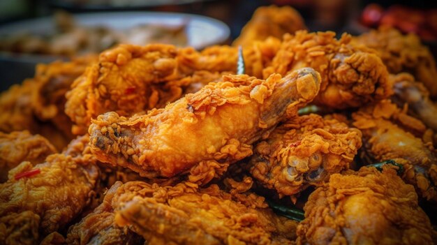 Delicioso pollo frito en una tabla de madera con fondo negro